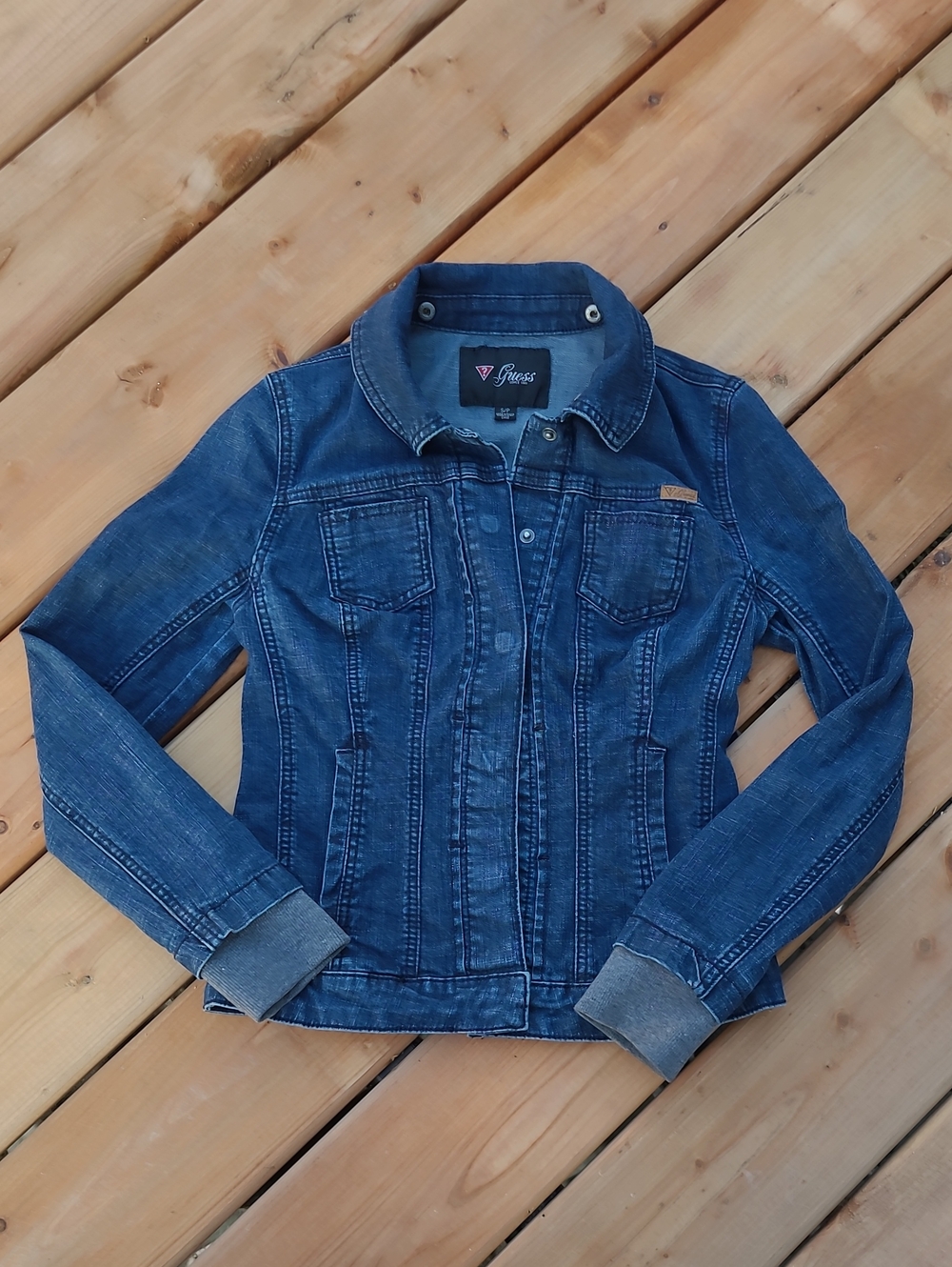 Guess Girls Dark Blue Fitted Denim Jacket Size Small